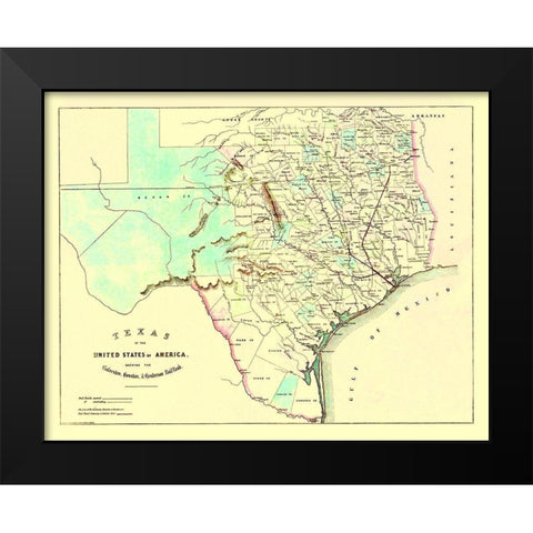 Galveston, Houston, Henderson Railroad 1872 Black Modern Wood Framed Art Print by King