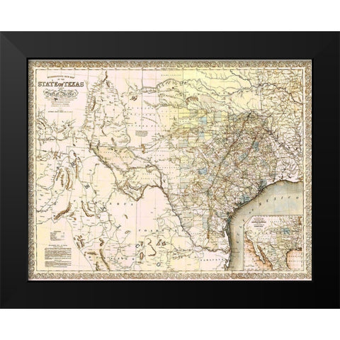 Texas and Northern Mexico - Desilver 1859 Black Modern Wood Framed Art Print by Desilver