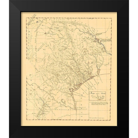 Texas Original Map - Austin 1829 Black Modern Wood Framed Art Print by Austin