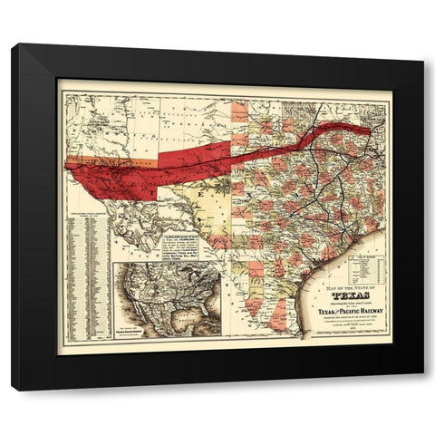 Texas and Pacific Railway - Colton 1873 Black Modern Wood Framed Art Print by Colton