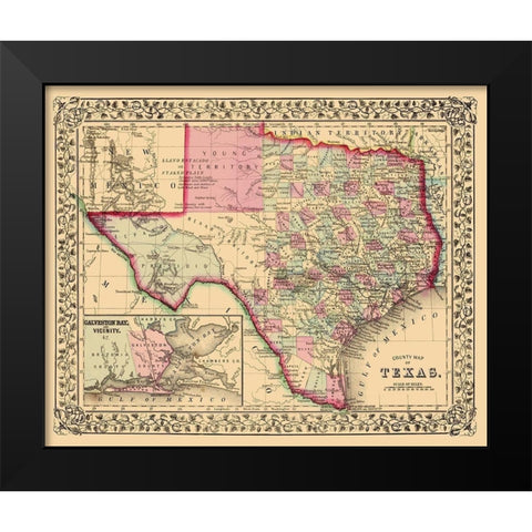 Texas with an Inset of Galveston Bay Black Modern Wood Framed Art Print by Mitchell