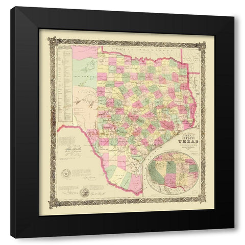 Texas - USGLO 1867 Black Modern Wood Framed Art Print with Double Matting by USGLO