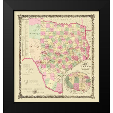 Texas - USGLO 1867 Black Modern Wood Framed Art Print by USGLO