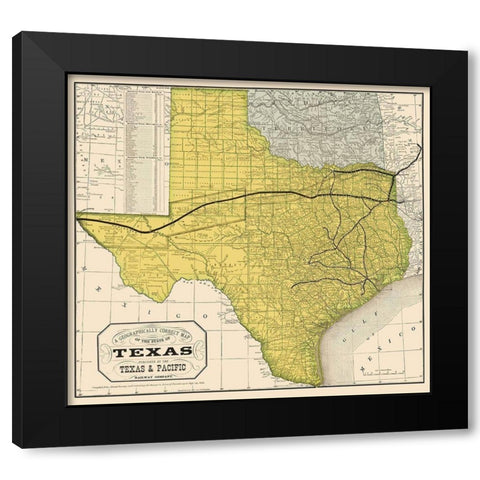 Texas Geographical Map 1876 Black Modern Wood Framed Art Print with Double Matting by Unknown