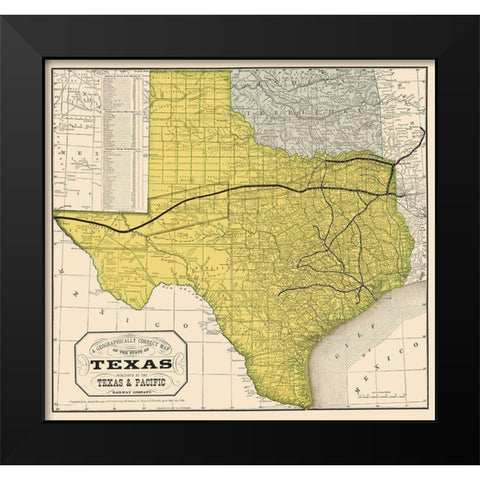 Texas Geographical Map 1876 Black Modern Wood Framed Art Print by Unknown