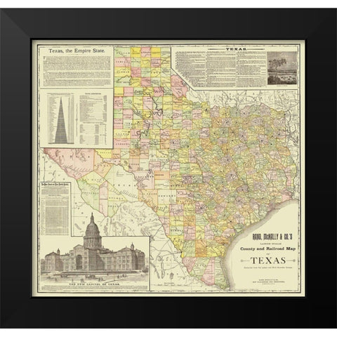 Texas - Rand McNally 1891 Black Modern Wood Framed Art Print by Rand McNally