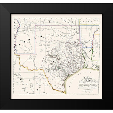 Texas - Association for German Immigrants 1851 Black Modern Wood Framed Art Print by Association for German Immigrants
