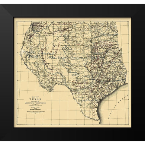 Texas and Adjoining Territories - Graham 1899 Black Modern Wood Framed Art Print by Graham