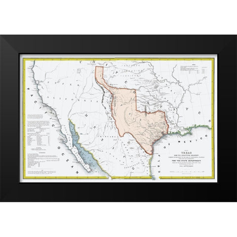 Texas Republic and adjacent Countries 1844 Black Modern Wood Framed Art Print by US War Dept