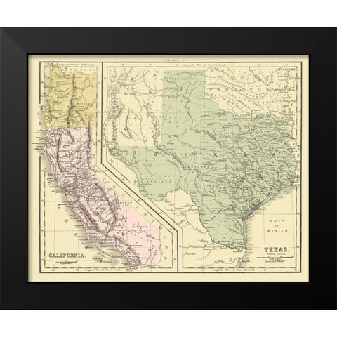 Texas with California and Oregon - Appleton 1864 Black Modern Wood Framed Art Print by Appleton