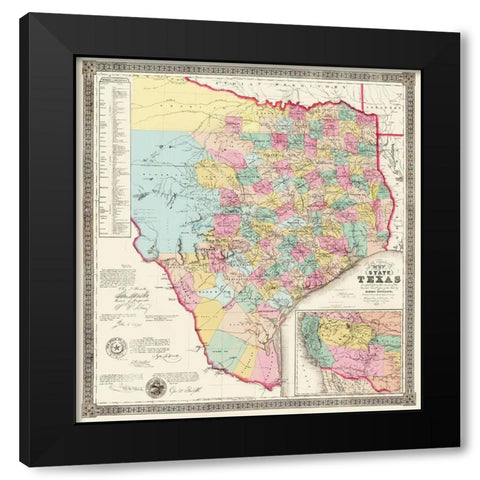 Texas State of J de Cordova - Colton 1856 Black Modern Wood Framed Art Print by Colton