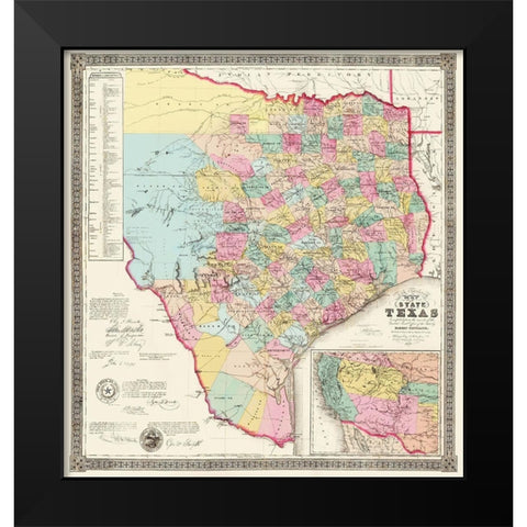 Texas State of J de Cordova - Colton 1856 Black Modern Wood Framed Art Print by Colton