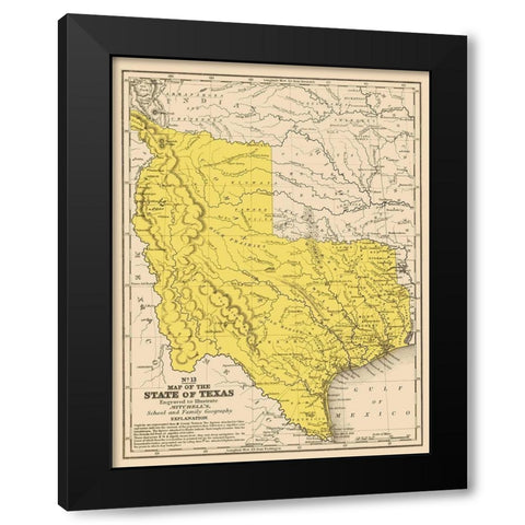 Texas Geographical - Mitchell 1847 Black Modern Wood Framed Art Print by Mitchell