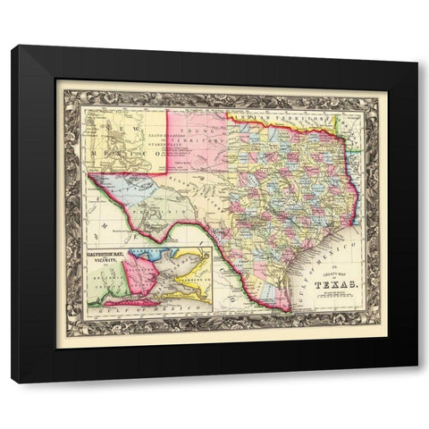 Texas State and County - Mitchell 1860 Black Modern Wood Framed Art Print by Mitchell