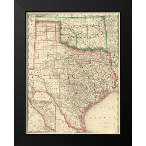 Texas and Indian Territory - Rand McNally 1879 Black Modern Wood Framed Art Print by Rand McNally