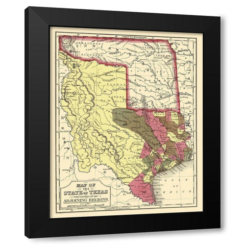 Texas - Cowperthwait and Mitchell 1846 Black Modern Wood Framed Art Print with Double Matting by Cowperthwait