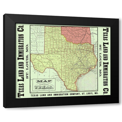 Texas - Texas Land and Immigration 1876 Black Modern Wood Framed Art Print by Texas Land and Immigration