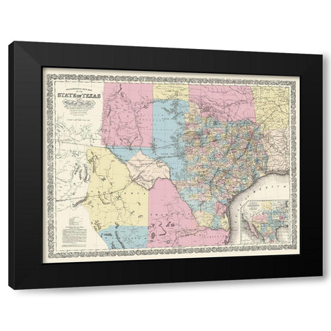 Texas and Part of Mexico - Desilver 1861 Black Modern Wood Framed Art Print by Desilver
