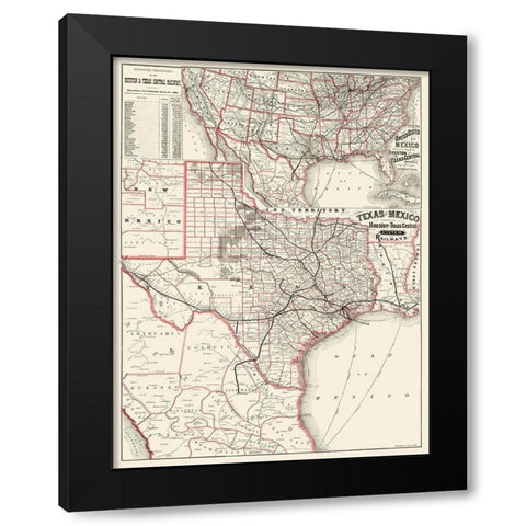 Houston and Texas Central Railways 1880 Black Modern Wood Framed Art Print with Double Matting by Rand McNally