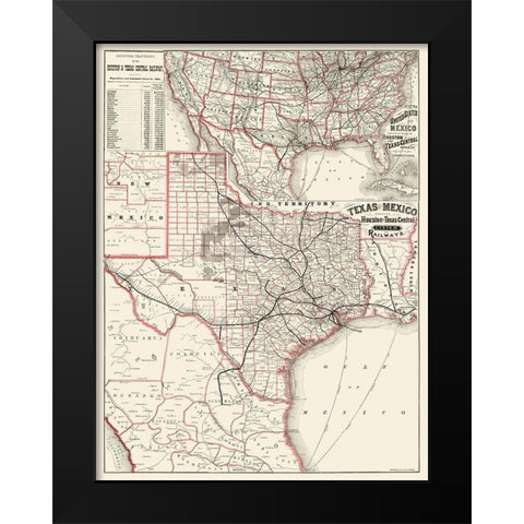 Houston and Texas Central Railways 1880 Black Modern Wood Framed Art Print by Rand McNally