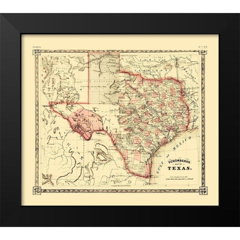 Texas - Schonberg 1867 Black Modern Wood Framed Art Print by Schonberg