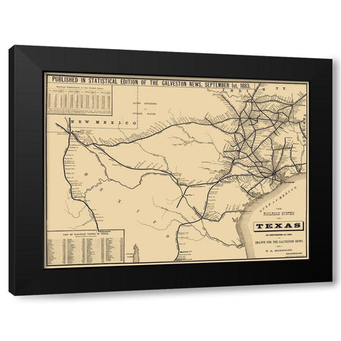 Texas Railroad System - Hensoldt 1883 Black Modern Wood Framed Art Print by Hensoldt