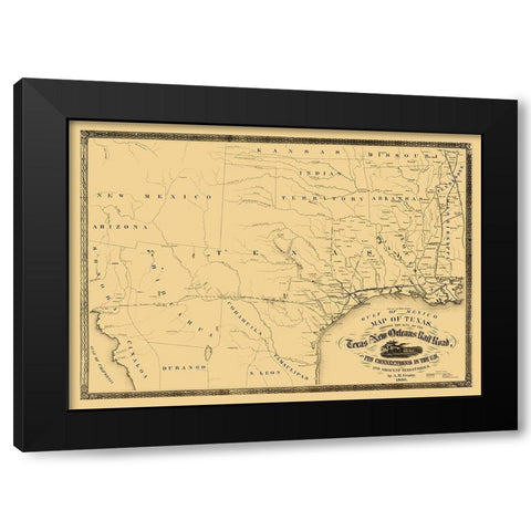 Texas and New Orleans Railroad - Gentry 1860 Black Modern Wood Framed Art Print by Gentry