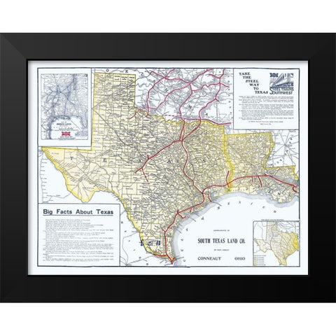 Frisco Lines - South Texas Land 1911 Black Modern Wood Framed Art Print by South Texas Land