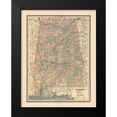 Alabama, United States - Cram 1888 Black Modern Wood Framed Art Print by Cram