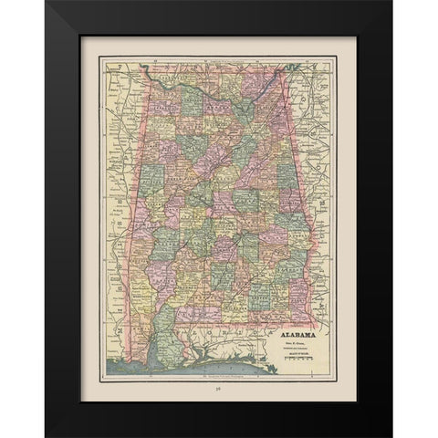 Alabama - Cram 1892 Black Modern Wood Framed Art Print by Cram