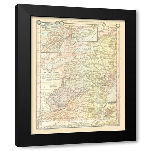 Middle Atlantic States - Monteith 1882 Black Modern Wood Framed Art Print by Monteith