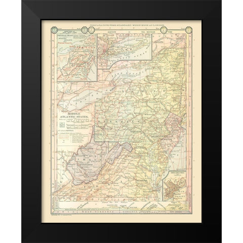 Middle Atlantic States - Monteith 1882 Black Modern Wood Framed Art Print by Monteith