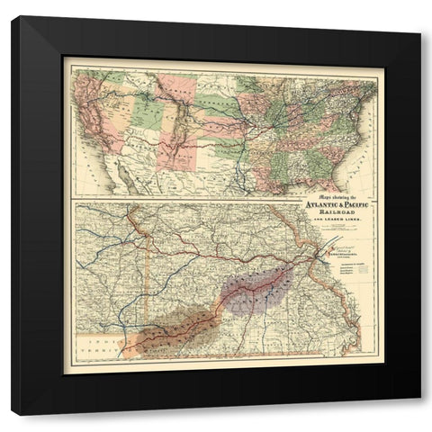 Atlantic and Pacific Railroad - Colton 1873 Black Modern Wood Framed Art Print with Double Matting by Colton