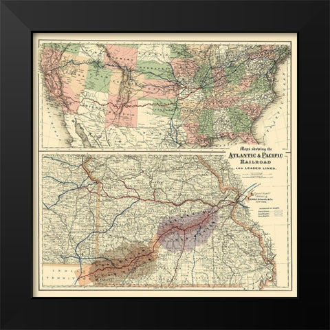 Atlantic and Pacific Railroad - Colton 1873 Black Modern Wood Framed Art Print by Colton