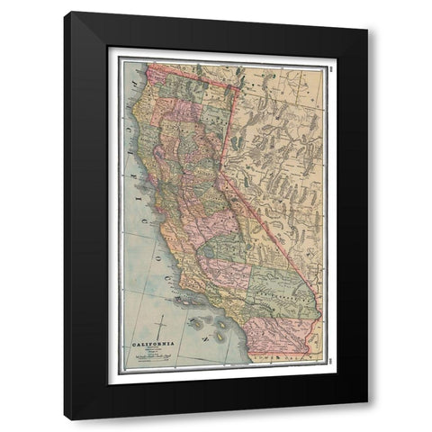 California - Johnson 1888 Black Modern Wood Framed Art Print with Double Matting by Johnson