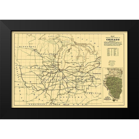 Chicago Railroads - Mendel 1850 Black Modern Wood Framed Art Print by Mendel