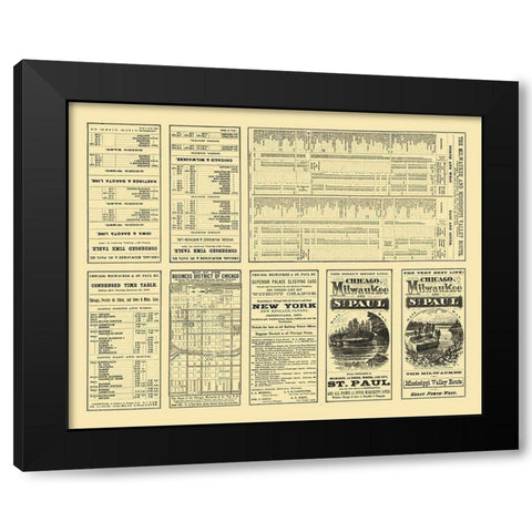 Chicago, Milwaukee,  St Paul Railway Timetable Black Modern Wood Framed Art Print by Rand McNally