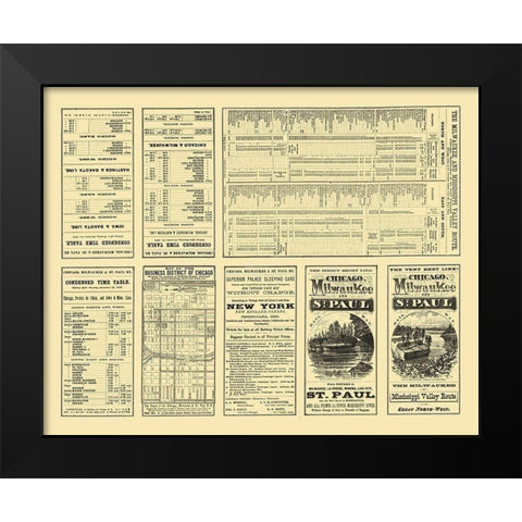 Chicago, Milwaukee,  St Paul Railway Timetable Black Modern Wood Framed Art Print by Rand McNally