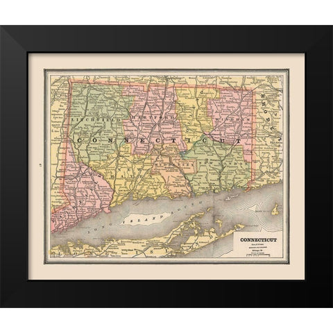 Connecticut - Cram 1888 Black Modern Wood Framed Art Print by Cram