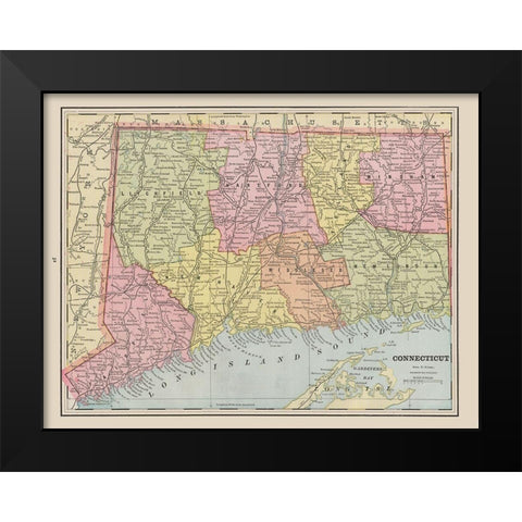 Connecticut - Cram 1892 Black Modern Wood Framed Art Print by Cram