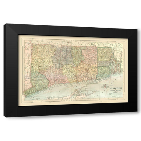 Connecticut, Rhode Island  - Monteith 1882 Black Modern Wood Framed Art Print with Double Matting by Monteith