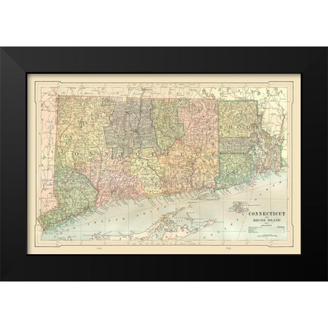 Connecticut, Rhode Island  - Monteith 1882 Black Modern Wood Framed Art Print by Monteith