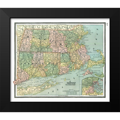 Massachusetts, Connecticut - Johnson 1888 Black Modern Wood Framed Art Print by Johnson