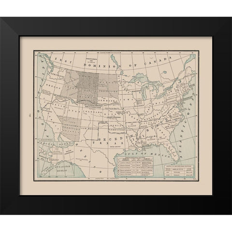 States after Civil War - Cram 1892 Black Modern Wood Framed Art Print by Cram