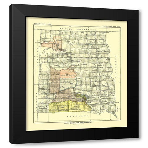 North and South Dakota - Hoen 1896 Black Modern Wood Framed Art Print by Hoen