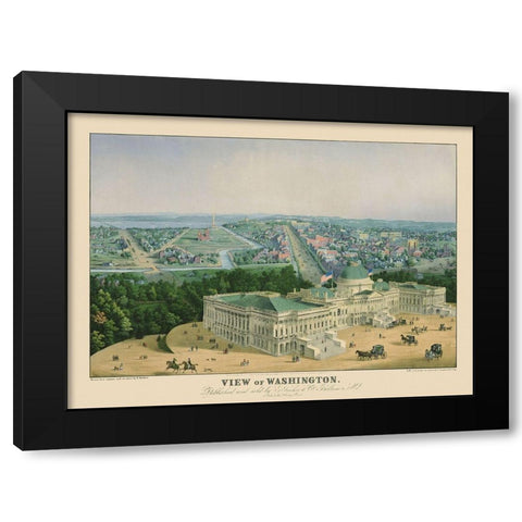 Washington DC - Sachse 1852 Black Modern Wood Framed Art Print with Double Matting by Sachse