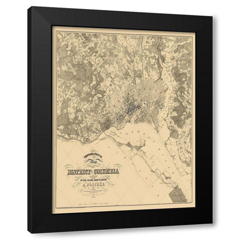 Washington DC Maryland - Boschke 1861 Black Modern Wood Framed Art Print with Double Matting by Boschke