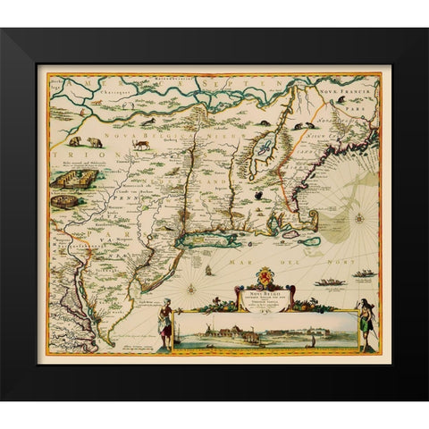 US East Coast, Chesapeake Bay to Maine 1685 Black Modern Wood Framed Art Print by Danckerts
