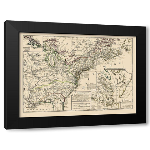 US East of Mississippi River - Phelippeaux 1783 Black Modern Wood Framed Art Print by Phelippeaux