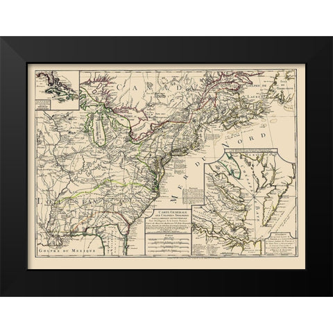 US East of Mississippi River - Phelippeaux 1783 Black Modern Wood Framed Art Print by Phelippeaux